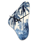 Vintage Blue Palm Trees Shadows II - Asymmetric Metal Wall Clock