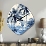Vintage Blue Palm Trees Shadows II - Asymmetric Metal Wall Clock