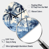 Vintage Blue Palm Trees Shadows II - Asymmetric Metal Wall Clock