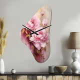 Pink And Gold Peonies In Radiance - Asymmetric Metal Wall Clock