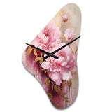 Pink And Gold Peonies In Radiance - Asymmetric Metal Wall Clock
