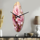 Pink And Gold Peonies In Radiance - Asymmetric Metal Wall Clock