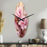 Pink And Gold Peonies In Radiance - Asymmetric Metal Wall Clock
