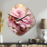 Pink And Gold Peonies In Radiance - Asymmetric Metal Wall Clock