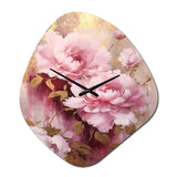 Pink And Gold Peonies In Radiance - Asymmetric Metal Wall Clock