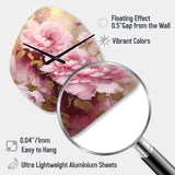 Pink And Gold Peonies In Radiance - Asymmetric Metal Wall Clock