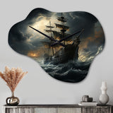 Pirate Ship At Stormy Seas - Asymmetric Metal Wall Clock