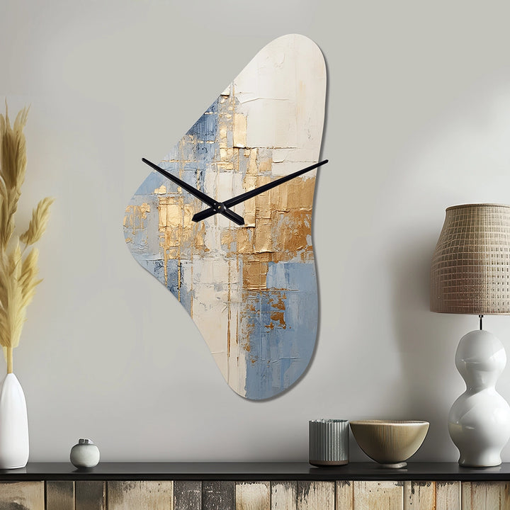 Beige And Gold Minimalism Scandinavian II - Asymmetric Metal Wall Clock