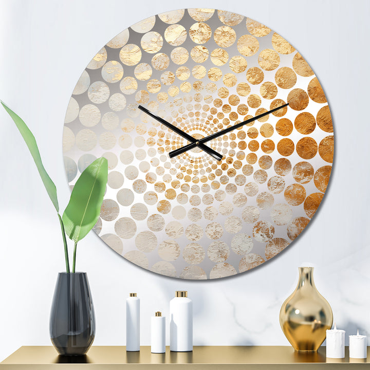 Beige And Gold Snow Blooming - Abstract Metal Wall Clock