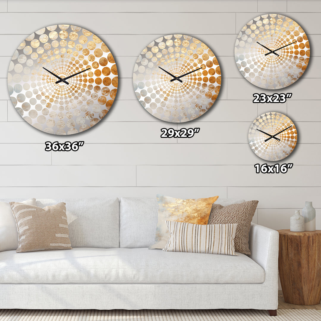 Beige And Gold Snow Blooming - Abstract Metal Wall Clock