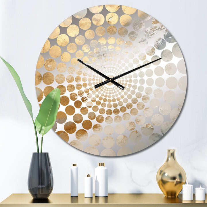 Beige And Gold Snow Blooming I - Abstract Metal Wall Clock