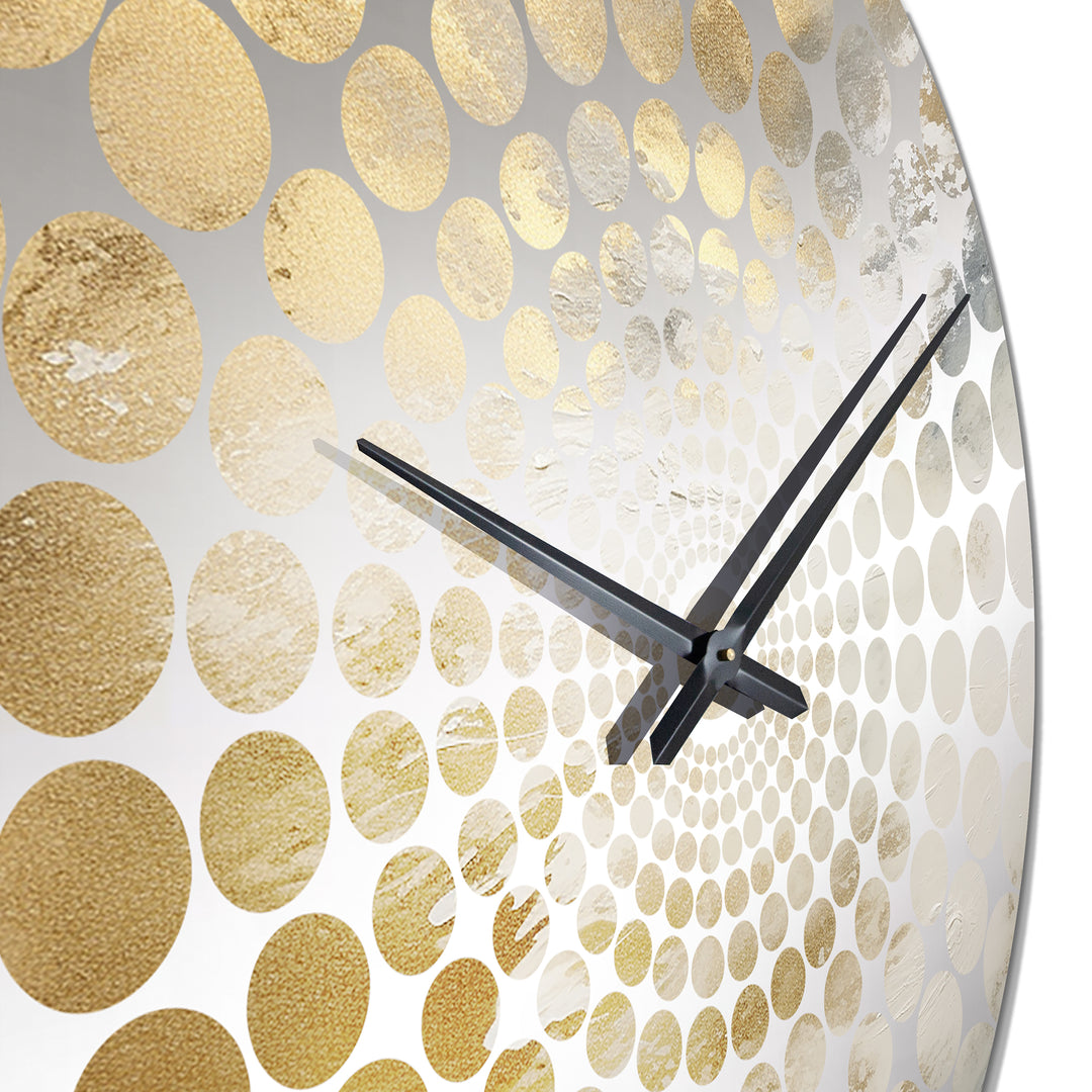 Beige And Gold Snow Blooming I - Abstract Metal Wall Clock
