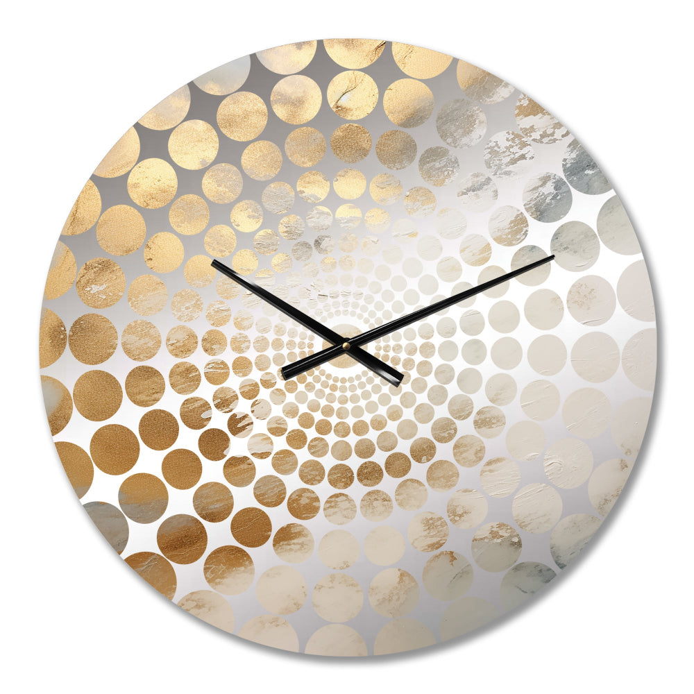 Beige And Gold Snow Blooming I - Abstract Metal Wall Clock