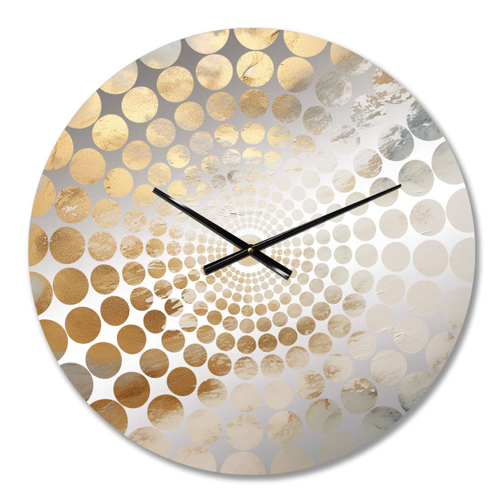 Beige And Gold Snow Blooming I - Abstract Metal Wall Clock