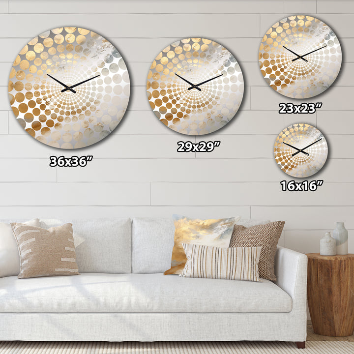 Beige And Gold Snow Blooming I - Abstract Metal Wall Clock