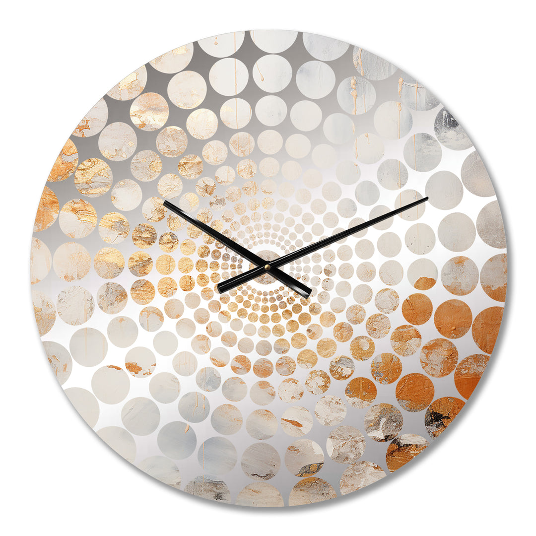 Beige And Gold Snow Blooming II - Abstract Metal Wall Clock