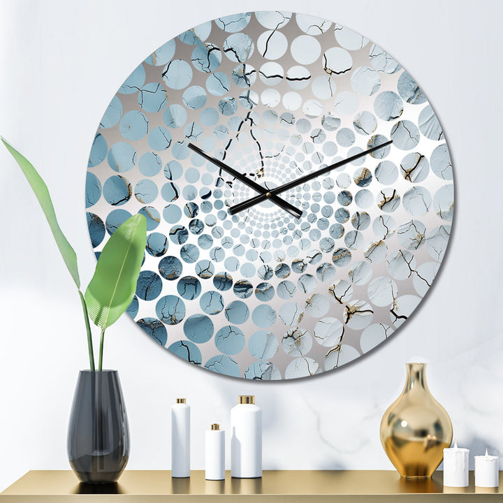 Blue And White Snow Blooming IV - Abstract Metal Wall Clock