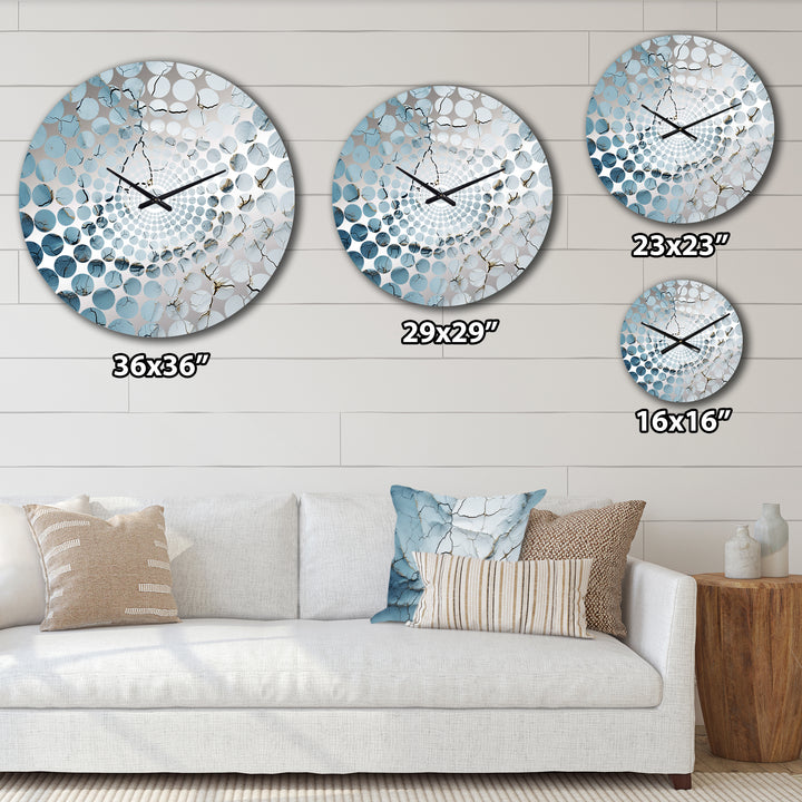 Blue And White Snow Blooming IV - Abstract Metal Wall Clock