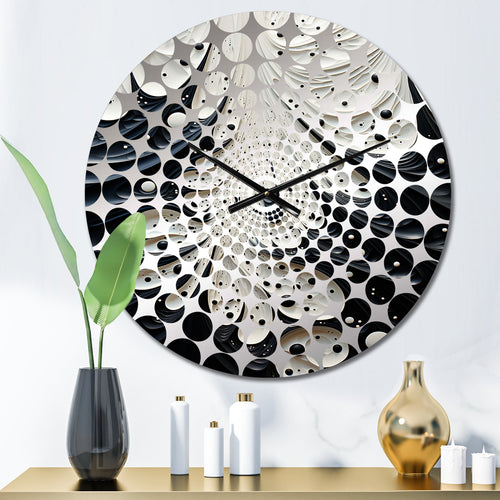Minimalism Black And White Painting - Abstract Metal Wall Clock