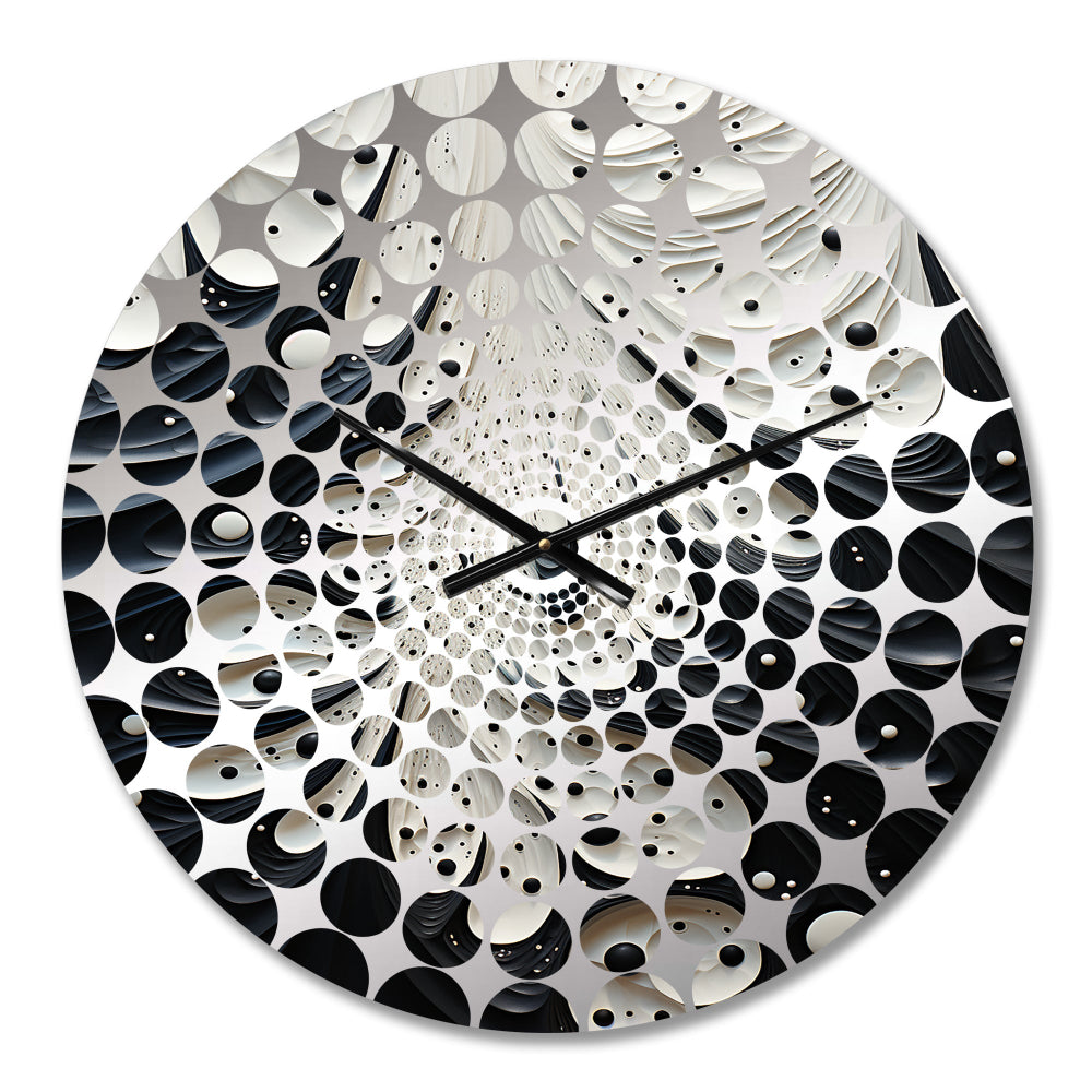 Minimalism Black And White Painting - Abstract Metal Wall Clock
