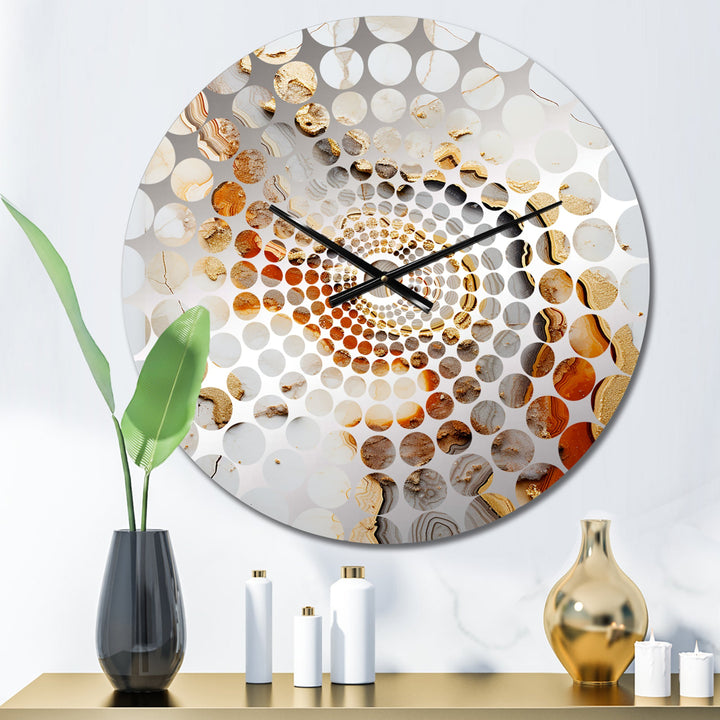 Beige And Orange Minimalism Stone Geode - Landscapes Metal Wall Clock