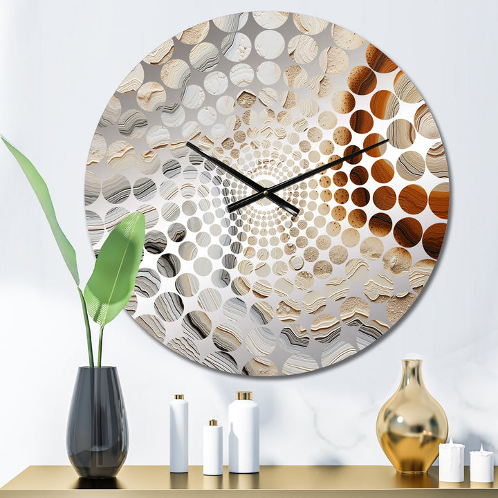 Beige And Orange Minimalism Stone Geode III - Landscapes Metal Wall Clock
