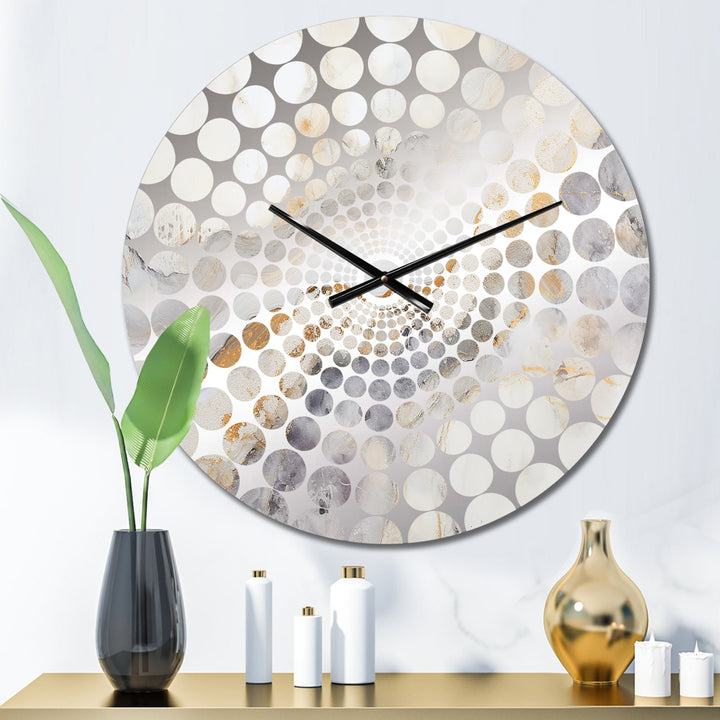 Beige And Gold Stone Geode Scenery Minimalism I - Landscapes Metal Wall Clock