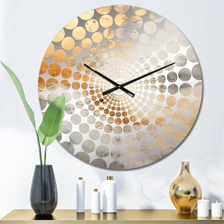 Beige And Gold Minimalism Storms I - Landscapes Metal Wall Clock