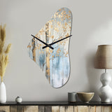 Gold And Blue Treasure Trees Scenery II - Asymmetric Metal Wall Clock