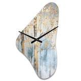 Gold And Blue Treasure Trees Scenery II - Asymmetric Metal Wall Clock