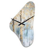 Gold And Blue Treasure Trees Scenery II - Asymmetric Metal Wall Clock