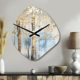 Gold And Blue Treasure Trees Scenery II - Asymmetric Metal Wall Clock