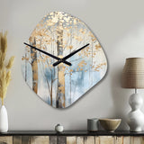 Gold And Blue Treasure Trees Scenery II - Asymmetric Metal Wall Clock