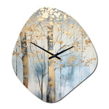 Gold And Blue Treasure Trees Scenery II - Asymmetric Metal Wall Clock