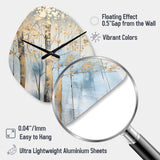 Gold And Blue Treasure Trees Scenery II - Asymmetric Metal Wall Clock