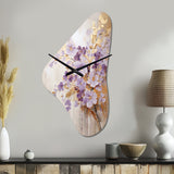 Purple And Gold Adorned Violets Meadow IV - Asymmetric Metal Wall Clock