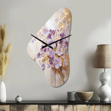 Purple And Gold Adorned Violets Meadow IV - Asymmetric Metal Wall Clock