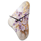 Purple And Gold Adorned Violets Meadow IV - Asymmetric Metal Wall Clock
