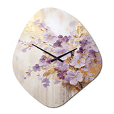 Purple And Gold Adorned Violets Meadow IV - Asymmetric Metal Wall Clock