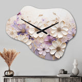 Beige And Purple Adorned Violets I - Asymmetric Metal Wall Clock