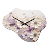 Beige And Purple Adorned Violets I - Asymmetric Metal Wall Clock