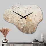 beige Wildflowers Floral Fantasy - Asymmetric Metal Wall Clock