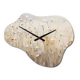 beige Wildflowers Floral Fantasy - Asymmetric Metal Wall Clock