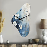 white and blue Fields of Wildflower Beauty - Asymmetric Metal Wall Clock
