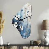 white and blue Fields of Wildflower Beauty - Asymmetric Metal Wall Clock