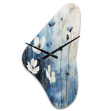 white and blue Fields of Wildflower Beauty - Asymmetric Metal Wall Clock