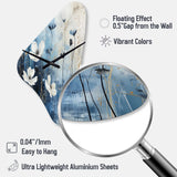 white and blue Fields of Wildflower Beauty - Asymmetric Metal Wall Clock