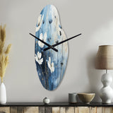 white and blue Fields of Wildflower Beauty - Asymmetric Metal Wall Clock
