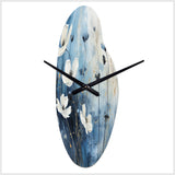 white and blue Fields of Wildflower Beauty - Asymmetric Metal Wall Clock