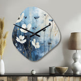 white and blue Fields of Wildflower Beauty - Asymmetric Metal Wall Clock